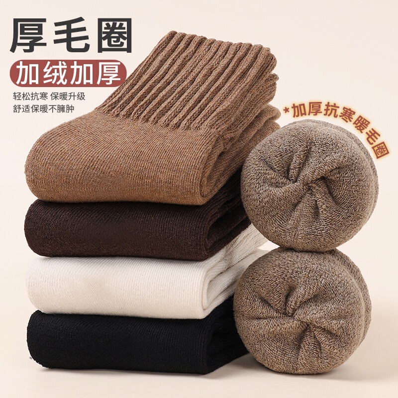 Cross-Border Wholesale Thick Socks for Women, Autumn and Winter Terry Socks, Warm Mid-Calf Socks, Fleece-Lined and Thickened Terry Socks, Sleep Floor Socks