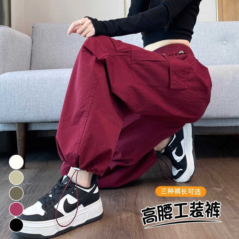 十三行2025秋冬季新款工装裤女洗水棉天丝棉束脚阔腿两穿运动裤女|undefined