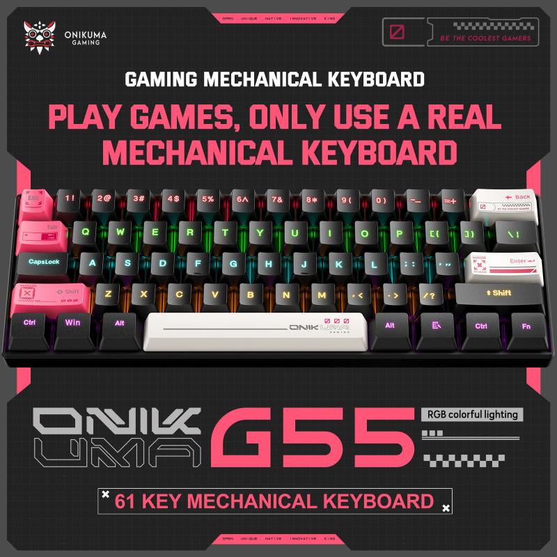 Cross-Border New Product Onikuma G55 Mechanical 61 Keyboard Game Rgb Luminous USB Wired Keyboard Factory Direct Sale