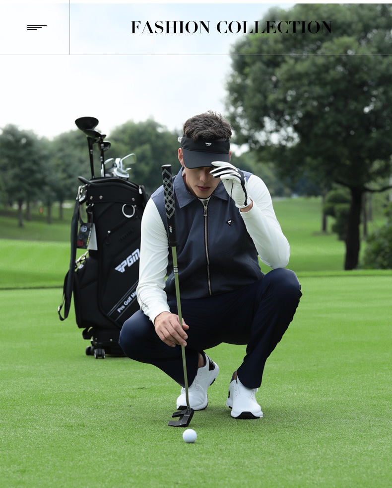 Áo vest golf nam chống gió dệt kẻ sọc khóa kéo mùa thu đông — Áo vest màu cam [dệt kẻ sọc/khóa nhiệt độ chống gió/viền đàn hồi] YF815 chi tiết 12