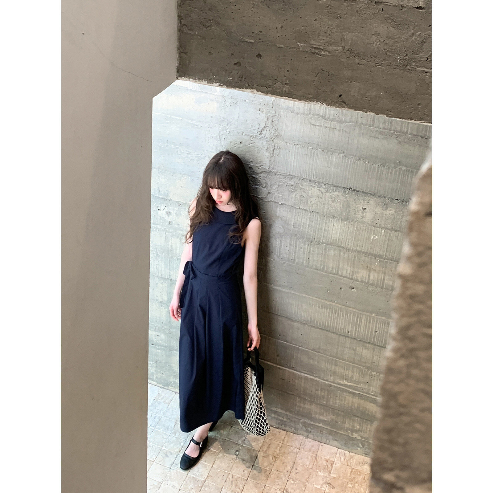 设计感系带圆领背心连衣裙女夏新款高腰显瘦气质a字长裙