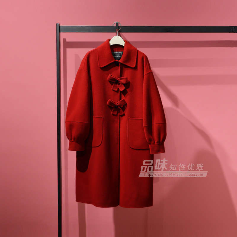 21624西装毛呢大衣外套女士气质大红色新年春节喜庆复古蝴蝶结|ms