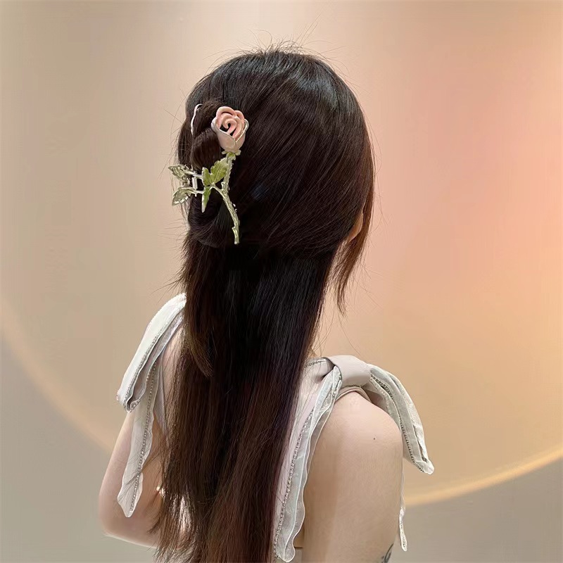 48g Weight Hair Claws Hair Accessories Type 1 Piece Quantity Daily, Street Occasion Alloy Material Rose Pattern All Seasons Season Women's Gender IG Style, Sweet Style IG Style Sweet Women's Rose Alloy Hair Claws 9