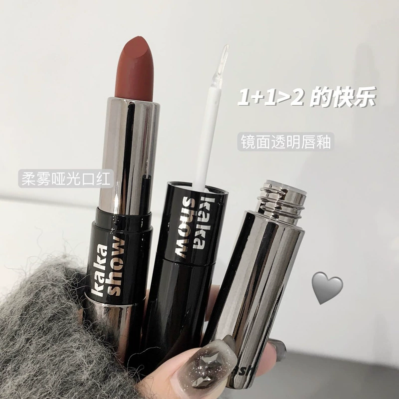Double‑Sided Lipstick (Kakashow) — Matte Waterproof + Transparent Gloss, Dual‑Head, 3.5g+1.8g