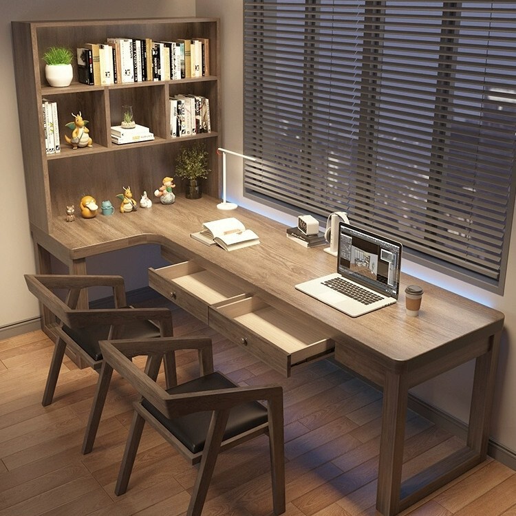 Minimalist Solid Wood Computer Desk, Multi-Purpose Desk with Drawers, Corner Desk and Bookcase Integrated, All Solid Wood Computer Desk Minimalist Solid Wood Computer Desk, Multi-Purpose Desk with Drawers, Corner Desk and Bookcase Integrated, All Solid Wood Computer Desk