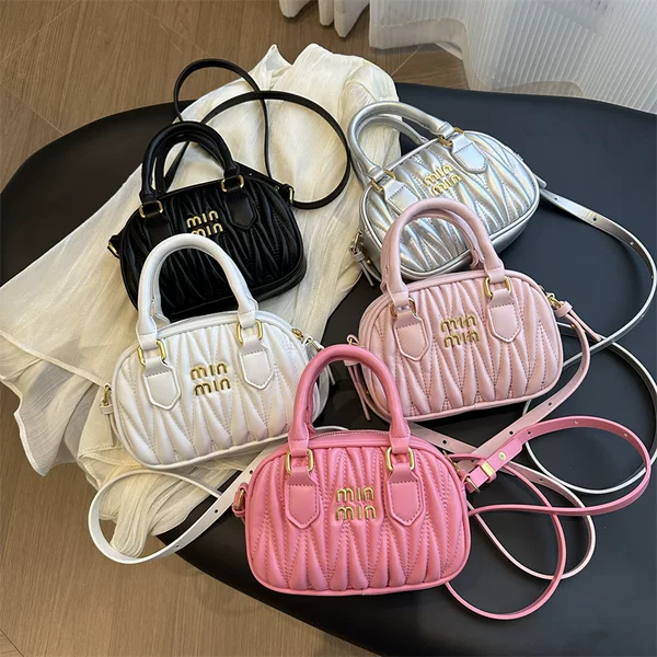 Women's handbag 2026 new model Boston high-end pleated bowling shoulder bag niche ins children's crossbody bag