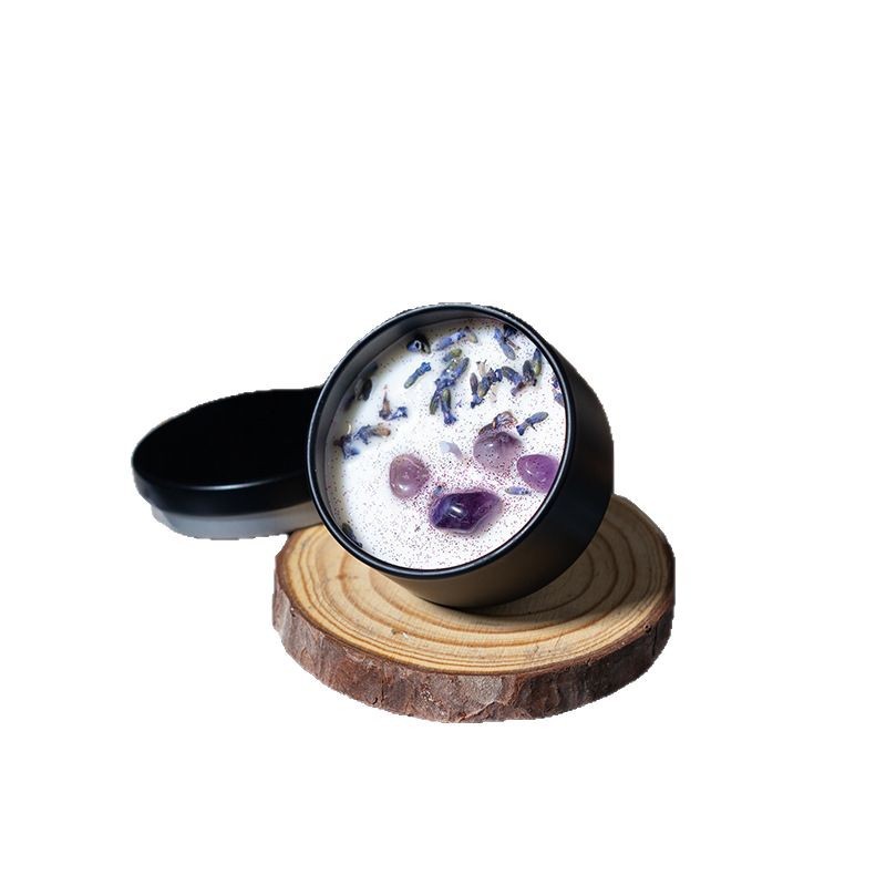 Inventario transfronterizo latas de hierro fragancias mano de regalo lavanda cristal cera de cera de arroz de soja aroma vela
