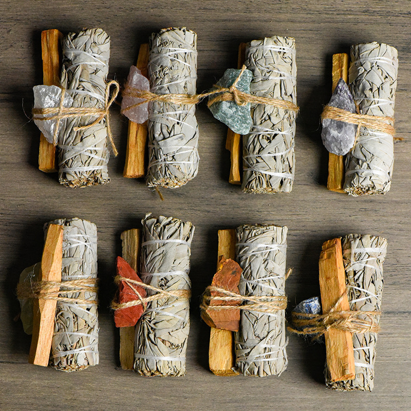 Imported White Sage Smudge Stick Bundle with Raw Crystal Combination Set Sage Bundles Crystals Imported White Sage Smudge Stick Bundle with Raw Crystal Combination Set Sage Bundles Crystals