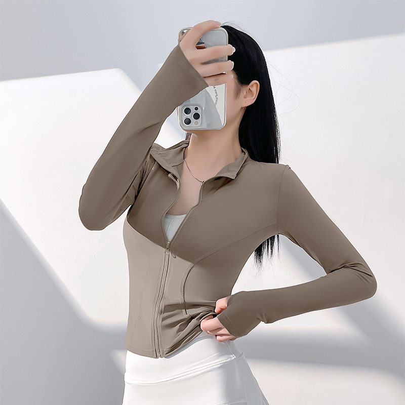 Juyitang ヌードアウトドアスポーツジャケット女性のタイトフィット通気性スタンドアップヨガフィットネスジャケット|undefined