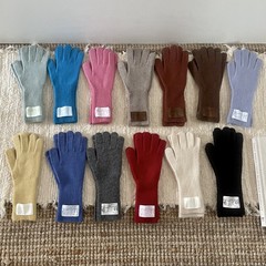 韩系ins~贴布含羊毛针织手套女秋冬季骑行保暖长款分指手套可触屏