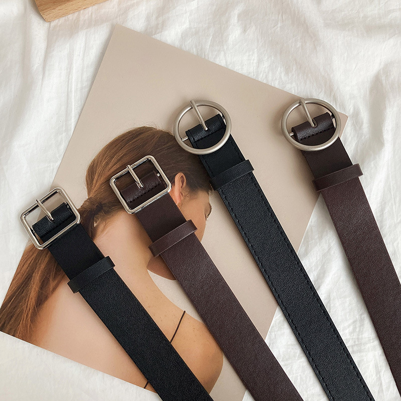 Belts female ins tide the republic of korea Retro Versatile Round buckle Jeans student fashion decorate Western style personality Belt