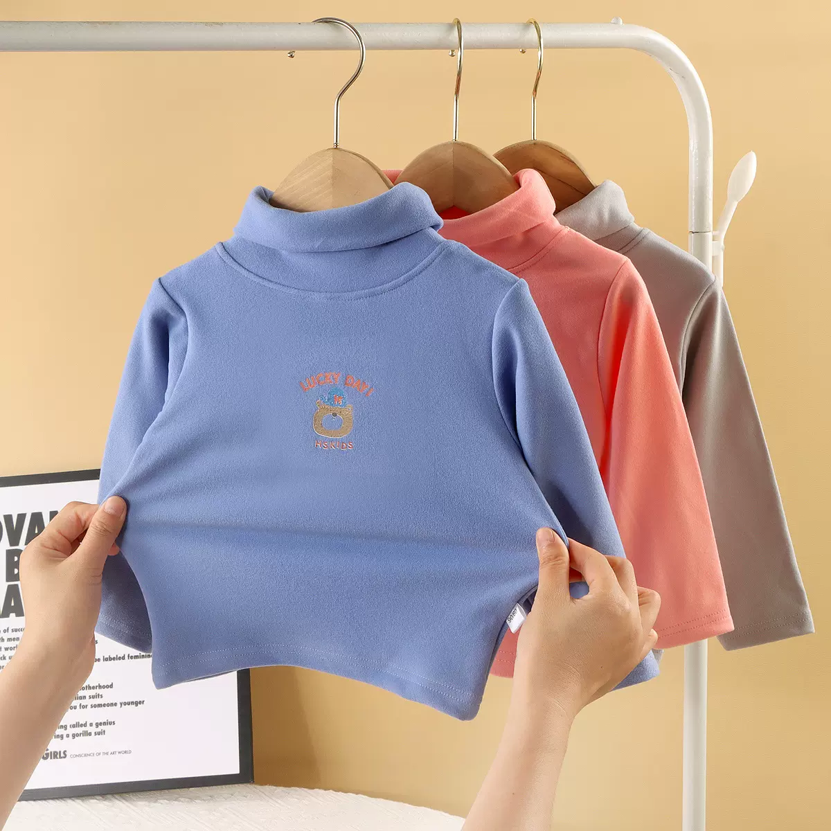 儿童打底衫秋冬季保暖中小童中高领宝宝长袖德绒单上衣加厚保暖