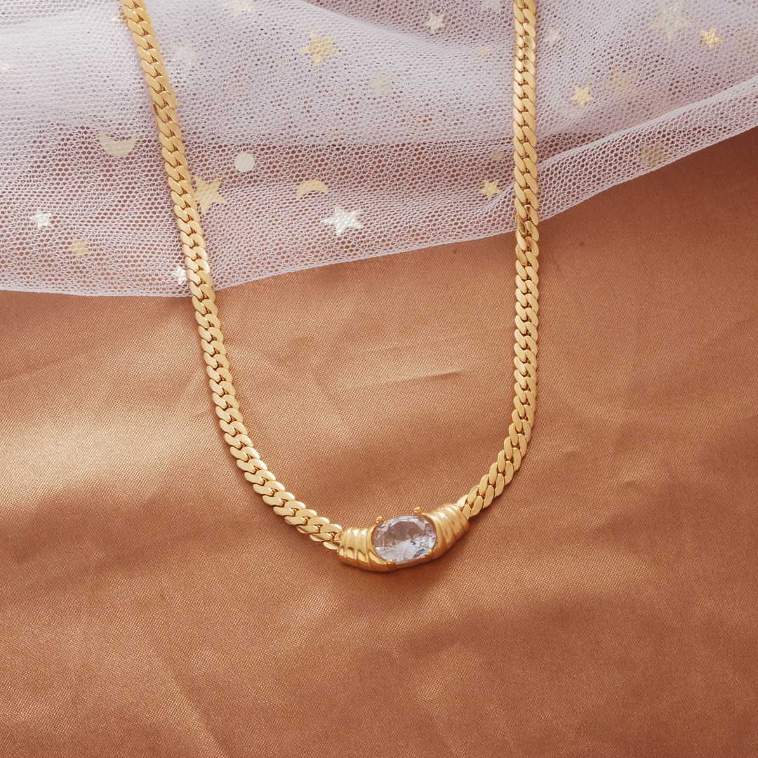 Titanium Steel Cuban Snake Bone Zircon Necklace For Women_voghion.com