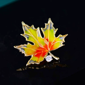 Elegant Mori Style Cute Enamel Painted Maple Leaf Brooch Puncture Needle Micro Inlay Zirconia Anti-running Light Buckle Fixed Collar Needle