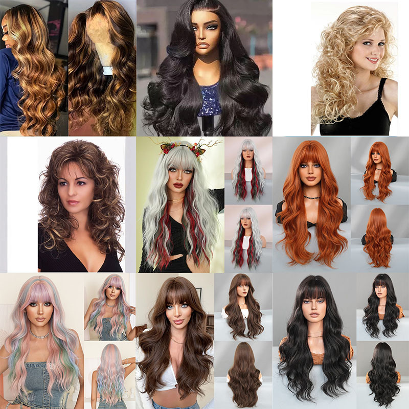 Cross-Border Hot Selling European and American Fashion Various Types of Wigs and Headgear African Hot Selling High Temperature Chemical Fiber Big Wavy Curly Hair Wigs
