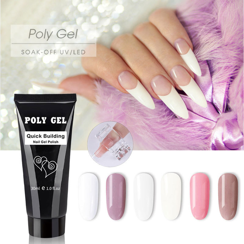 Promoción de la fábrica 30g nail art extensión cristal pegamento transparente blanco rosa gran cantidad en stock al por mayor
