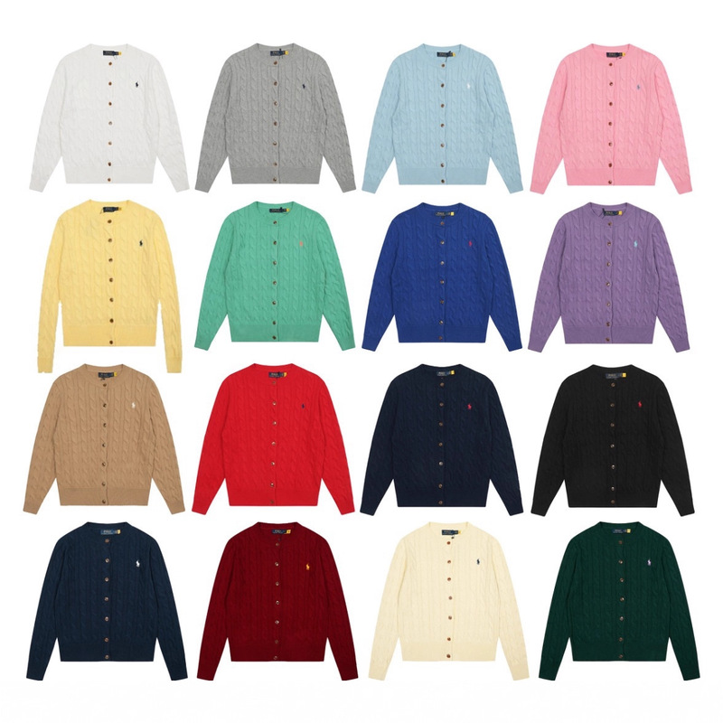 Scan the Qr Code~ Cross-Border Rl Pony Logo Embroidered Round Neck Pure Color Long-Sleeved Knitted Cardigan Jacket Popular Women's Clothing Dropshipping