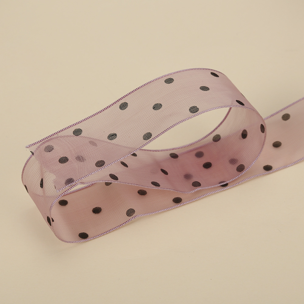 2,5 cm Polka Dot hilo transparente impresión cinta flores floral caja de regalo embalaje con puntos organza fábrica al por mayor