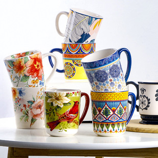 European and American Style Mug Household Juice Milk Cup Large Capacity Personalized Coffee Cup Underglaze Color Drinking Cup