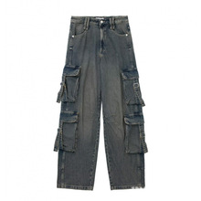 新品夏女装新款工装款中腰牛仔长裤图片色工装裤氨纶宽松型