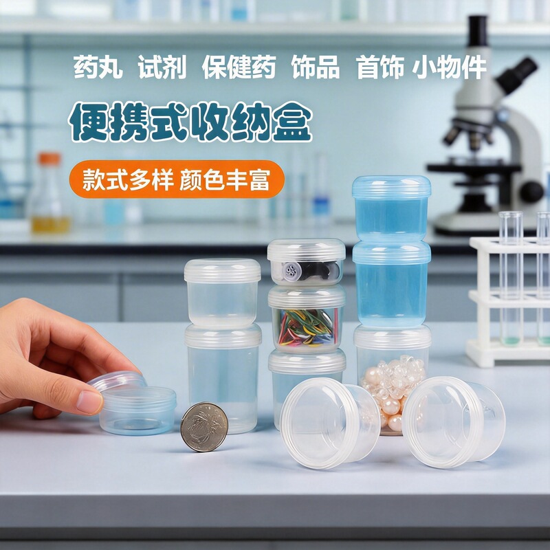 Small Medicine Box, Liquid Medicine Bottle, Plastic Box, Cylindrical Protein Powder Packaging Bucket, Liquid-Proof Medicine Bottle, Transparent Storage Box