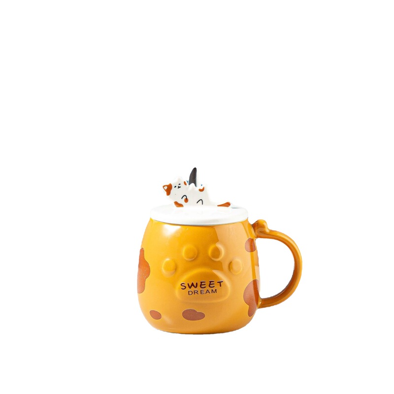 かわいい陶磁器カップ子供漫画マグカップ蓋付き家庭用コップ学生高颜値陶磁器カップins風|undefined