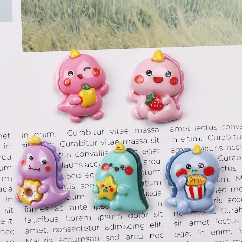 亮面可爱小恐龙手工 DIY树脂贴片发饰手机壳鞋扣饰品配件批发奶油