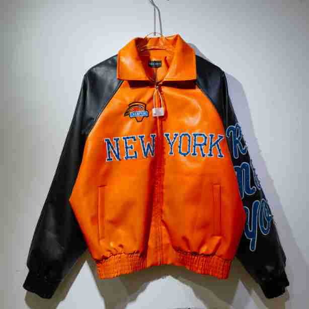 Cross-Border American-Style New York Team Pu Leather Jacket with Rhinestone Embroidery and Vintage Badge Street Fashion Brand Baseball Jacket Cross-Border American-Style New York Team Pu Leather Jacket with Rhinestone Embroidery and Vintage Badge Street Fashion Brand Baseball Jacket