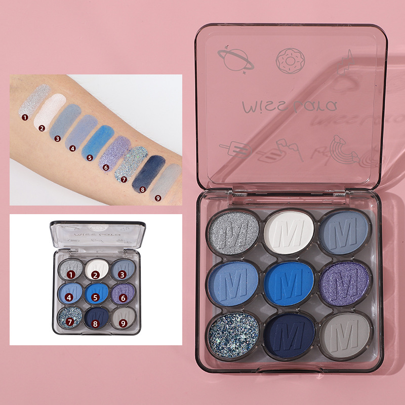 Makeup MissLara nine-color eyeshadow plate matte pearlescent eyeshadow long-lasting color rendering non-flying powder smoky makeup European and American style