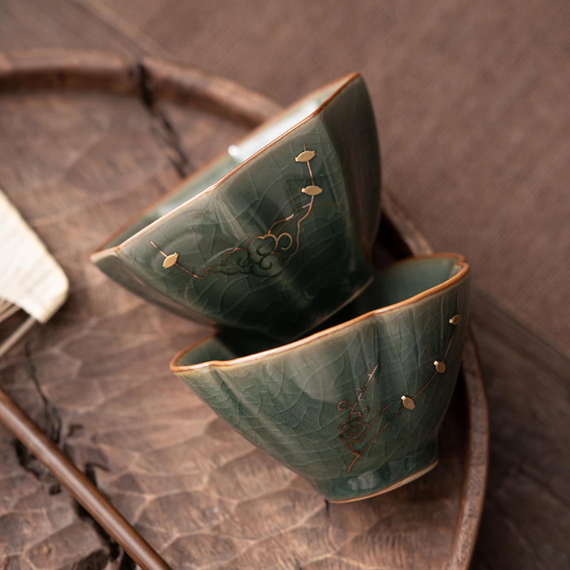 Geyao Master's Cup – Unique-Shaped Teacup, Specialty Tea Set, Repaired with Metal Studs, Perfect for Tea Drinking, Ceramic Tea Bowl, Kung Fu Tea Utensil