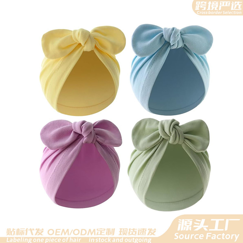 跨境欧美亚马逊新生婴儿帽蝴蝶结棉质保暖胎帽 Newborn Hat Cap
