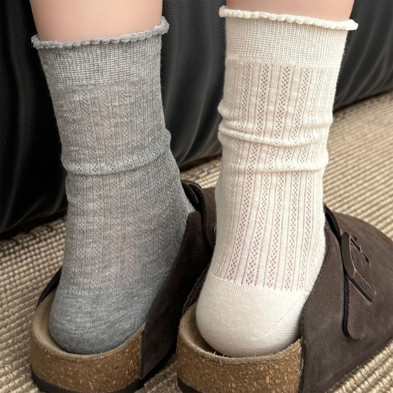 Korean-Style Hollow Mesh Socks for Women, Thin and Breathable for Summer, Student Ballet-Style Slouch Socks to Wear with Small Flat Shoes