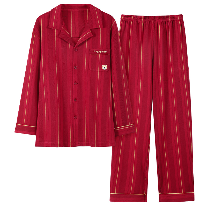 Pijama de hombre primavera y otoño de algodón rojo pantalones de manga larga para niños 2024 nuevo estilo de ropa de hogar de verano