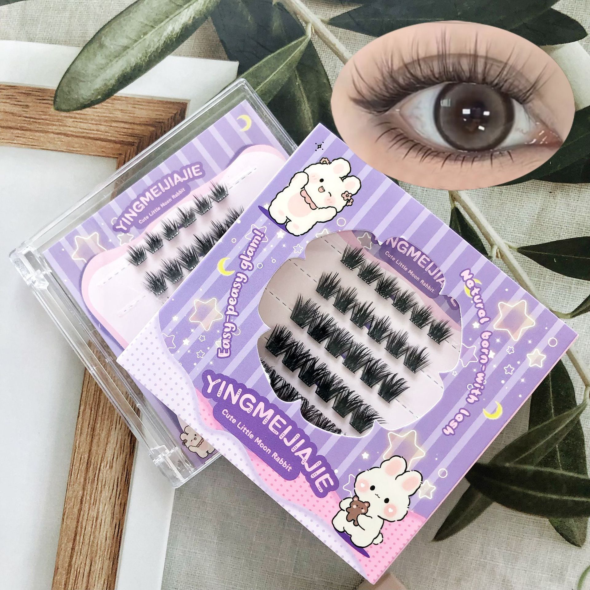 Parillas falsas transfronterizas sin pegamento, pestañas europeas y estadounidenses, maquillaje denso, pestañas falsas, pestañas falsas de caricatura, pestañas falsas sin pegamento, pestañas falsas