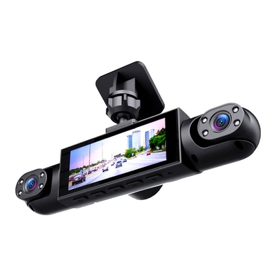 Manufacturer supplies 360-degree panoramic dashcam with 4 lenses, high-definition night vision, and vehicle parking monitoring video recorder (Driving recorder) - four-records-black