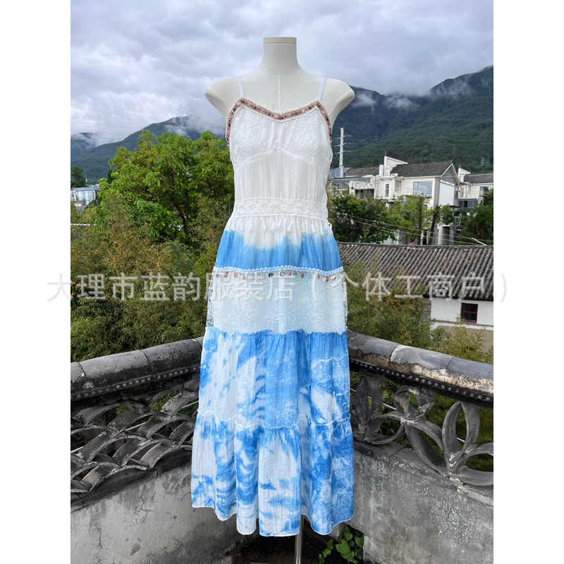 High-End 2025 Spring and Summer Exotic Bohemian Ethnic Style Shell Lace Splicing Suspender Dress