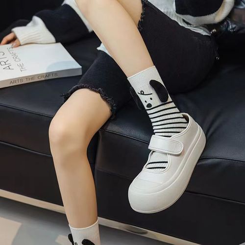 Spring and Autumn New Cartoon Striped Puppy Socks Women's Mid-Tube Socks High-Looking Non-Slip Women's Socks Japanese College Style Stockings