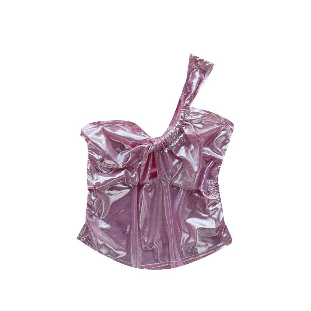 2025 new retro sexy hot girl design one-shoulder suspender strap vest female hot girl top wrapping shirt