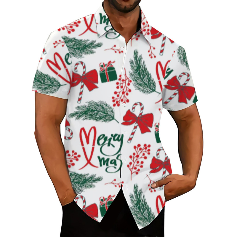 New Christmas Short Sleeve Shirt Red Christmas Pattern Holiday Celebration Family Matching Outfits Shirt New Christmas Short Sleeve Shirt Red Christmas Pattern Holiday Celebration Family Matching Outfits Shirt