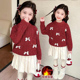 2025新款女童婴儿秋冬季保暖潮流纯色荷叶领公主儿童可爱宝宝毛衣