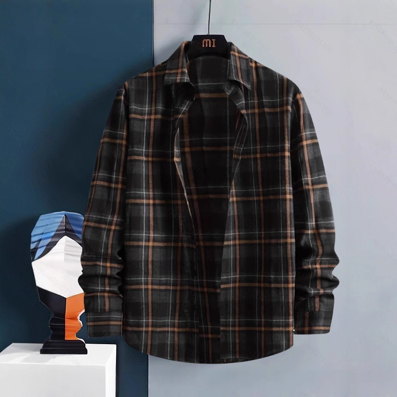 2023 Autumn/Winter Men's Plaid Long Sleeve Shirt Amazon European and American Flannel Shirt Versatile Wrinkle-Resistant Casual Checkered Shirt