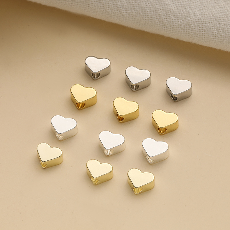 14K gold color retaining heart-shaped beads love heart loose beads jewelry string diy handmade jewelry hanging beads pendant accessories