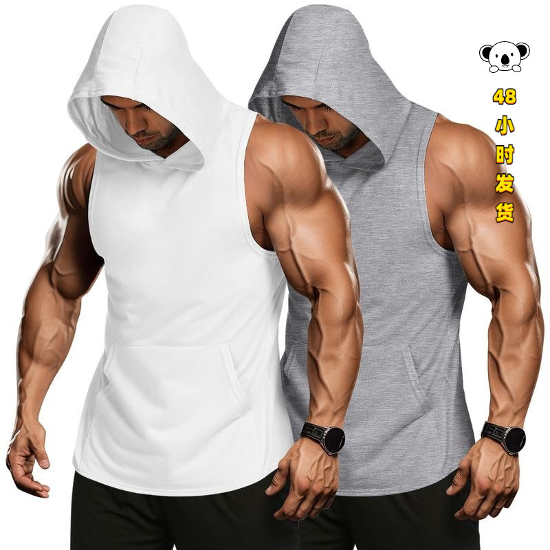 K 31818 Sleeveless Hooded Vest Pocket Gym