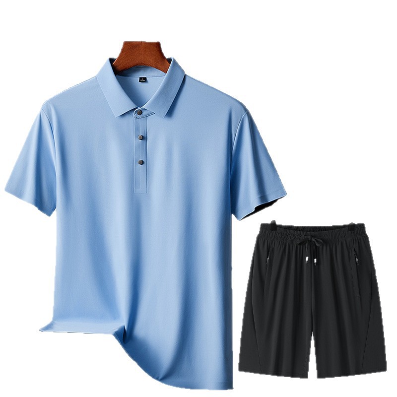 Nuevo traje de ocio deportivo, traje de ocio de hielo multicolor opcional, pantalones cortos de polo, un juego de color sólido para hombres y mujeres