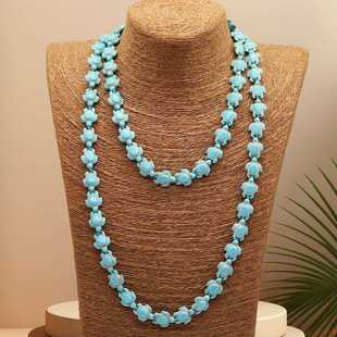 Amazon 1.2 m Turquoise Turtle Long Necklace Original Design Ethnic Style Handmade Knot 14X1 Long 8 Necklace