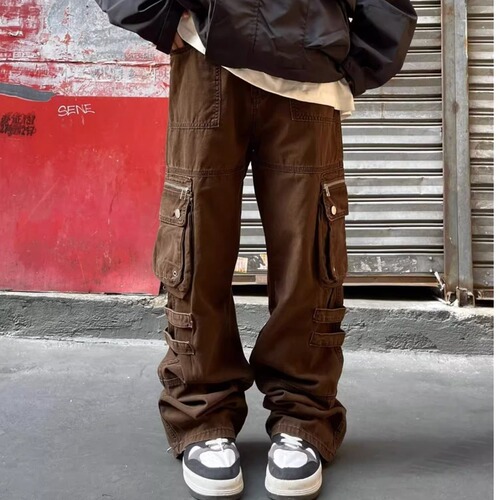 American functional work pants for men, autumn, Instagram trendy brand, straight-leg loose fit, multi-pocket design, stylish casual pants