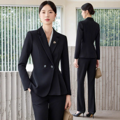 黑色职业西装套装女春秋新款高端美容师工作服珠宝店酒店前台工装
