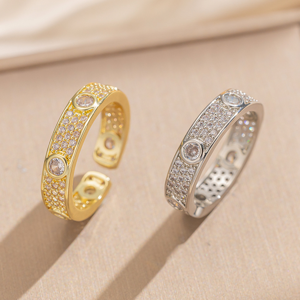 Trendy Exquisite Super Shiny Zircon Ring For Women, Light Luxury High-end Adjustable Open Ring, Simple Real Gold Plated_voghion.com