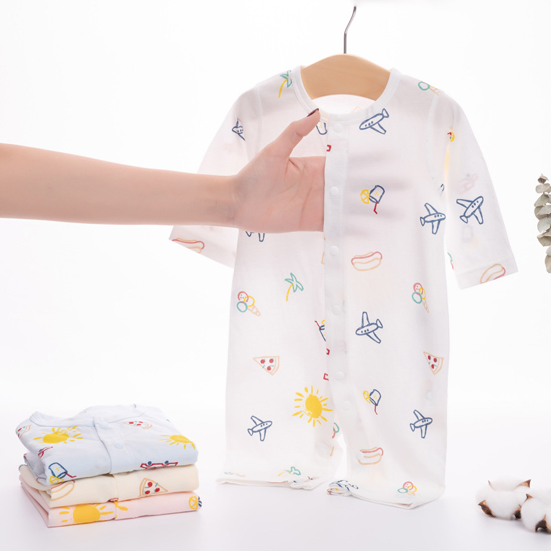 2025 New Baby Summer Air-conditioning Suit Baby Cotton Breathable Long-sleeved Bodice Korean Cartoon Climbing Suit