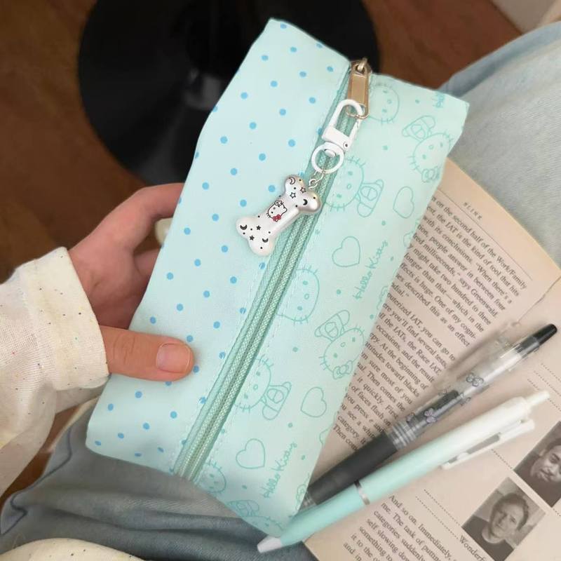 小清新波点猫咪笔袋高中生简约ins风文具盒大容量卡通便携铅笔盒|undefined